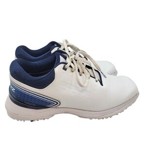 SQAIRZ Men's ProS2 golf shoes Spikes in white with navy blue accents 9.5
